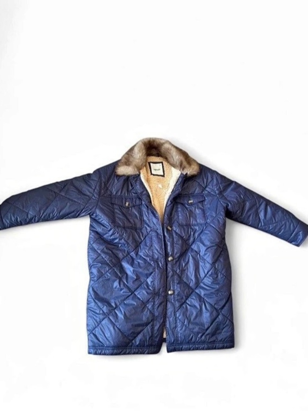 New Aerie Quilted Puffer Coat in Blue Size Medium